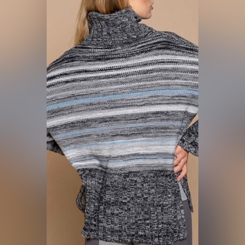 POL Cozy Luxe Heather Grey Striped Turtleneck Sweater Casual Chic Essential - Picture 5 of 7